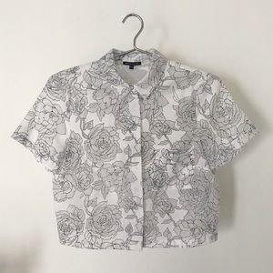 Warehouse floral semi sheer crop shirt